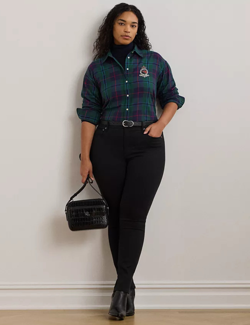 Lauren Ralph Lauren Women Plaid Crest Shirt Green Plus Size 2X